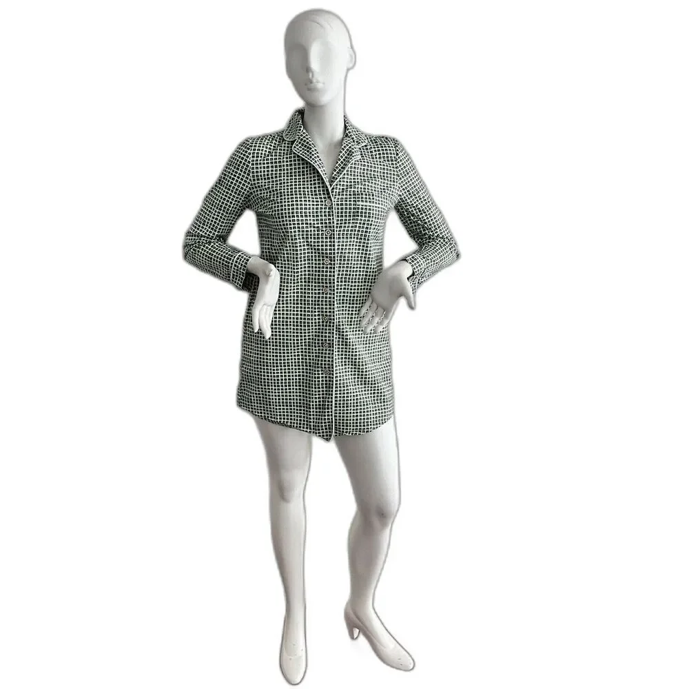 Tory Burch Mirelli Pajama Sleep Shirt Green White S